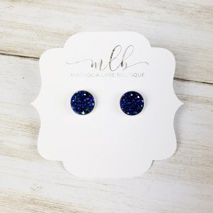 Druzy Stud Earrings - Deep Ocean on Silver